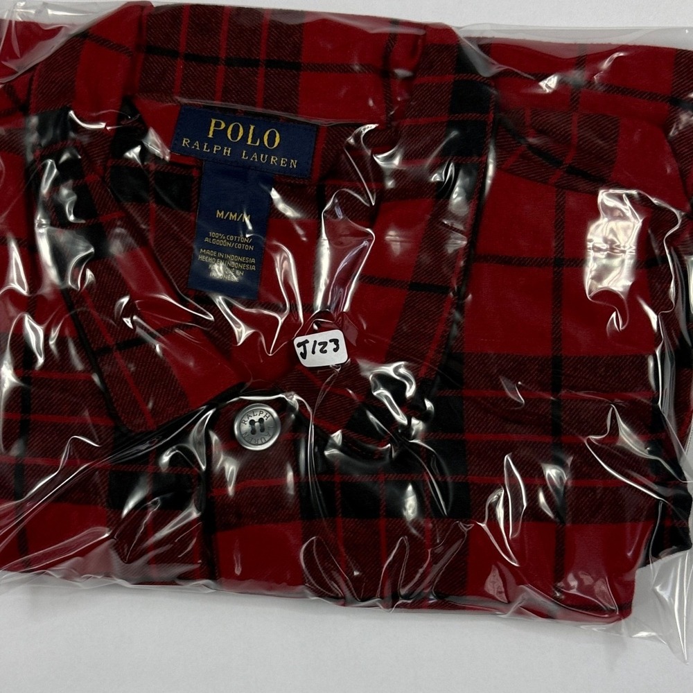 Polo Ralph Lauren Flannel Sleep Shirt Mens Medium Red Black Plaid Pajama Top - Picture 7 of 7